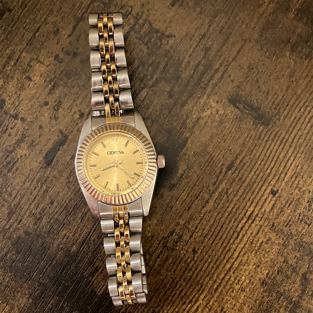 Geneva Two-Tone Bracelet Watch with Gold Dial